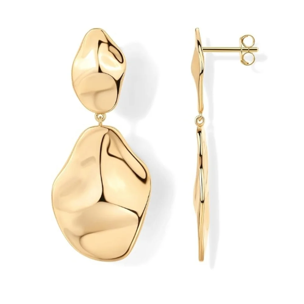 14K Gold Plated Teardrop Statement Dangle Lightweight Earrings